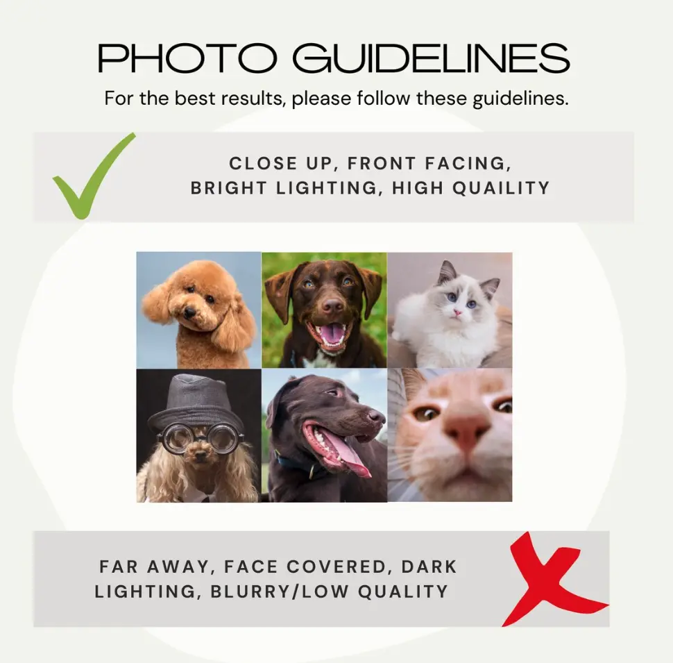 Guidelines for submitting photos for custom pet phone cases to ensure the best quality.