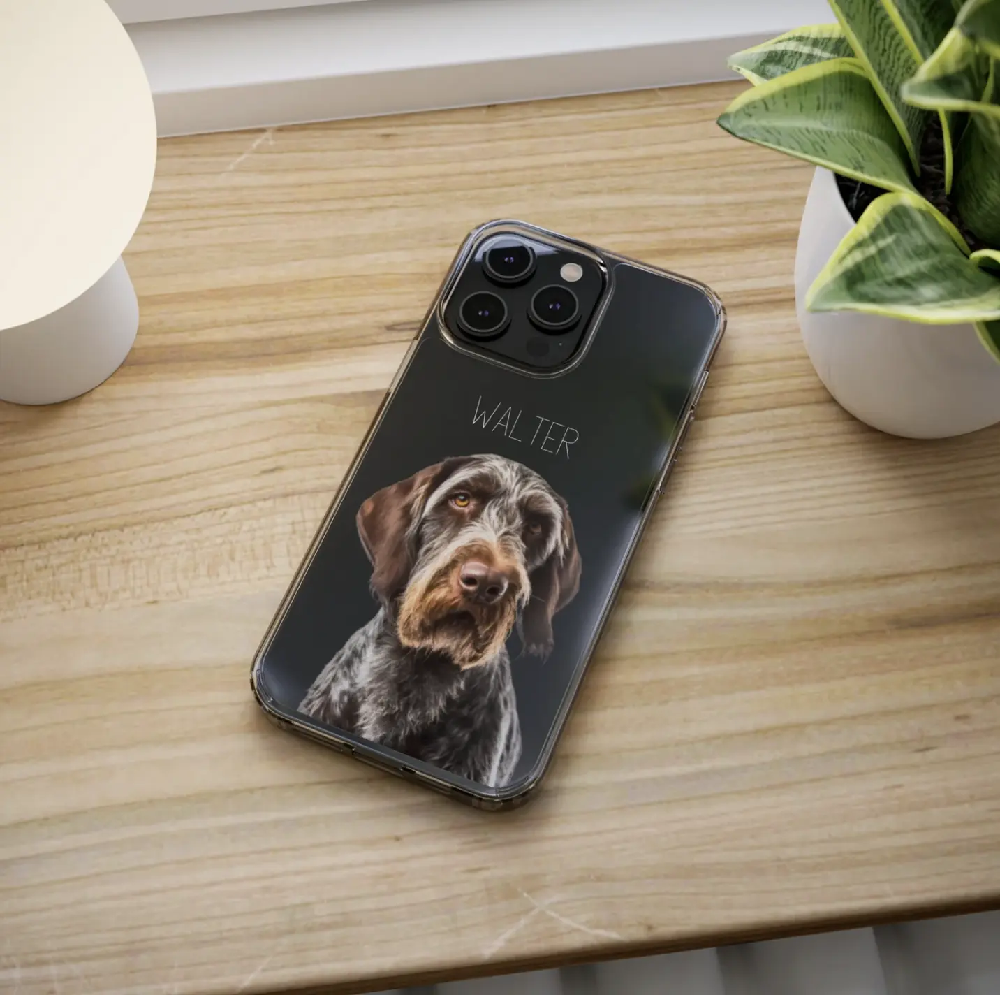 Elegant custom phone case with 'Walter' the German Wirehaired Pointer's serious portrait