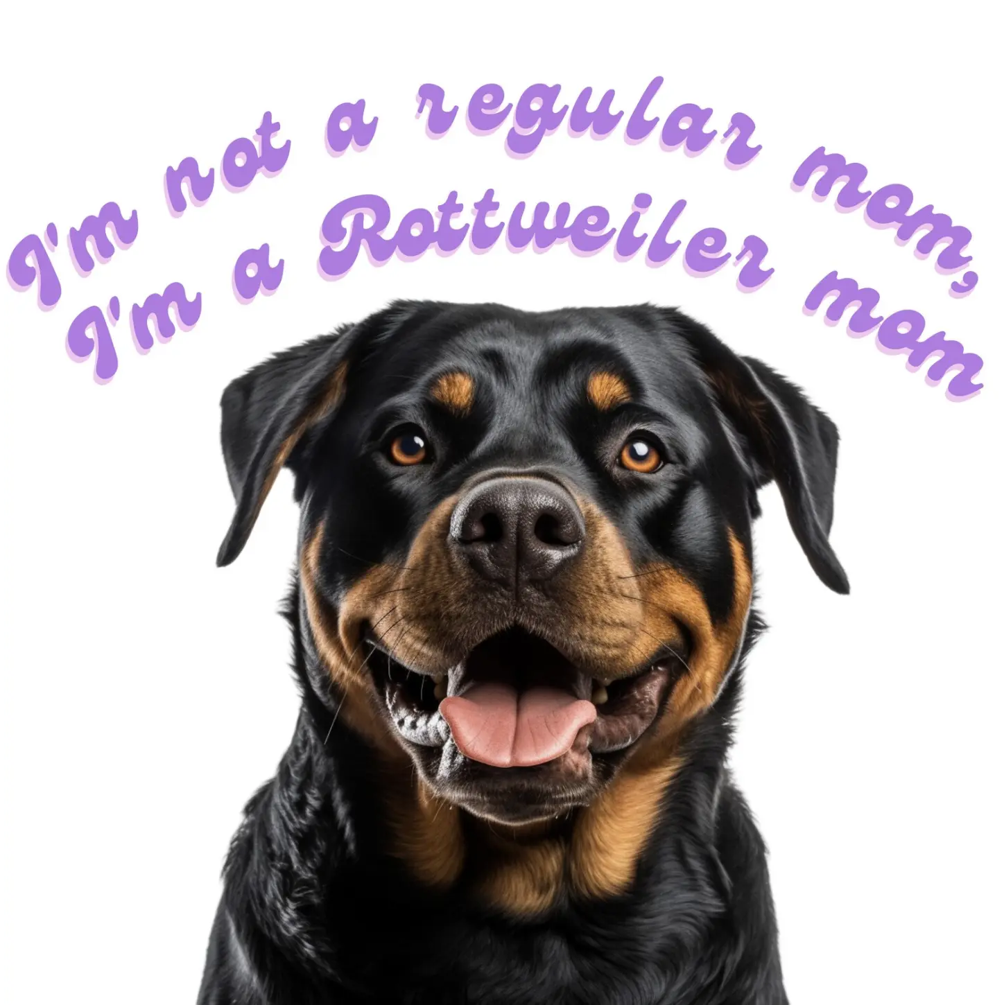 Customizable 'Rottweiler mom' sticker with a realistic Rottweiler portrait, suitable for various surfaces